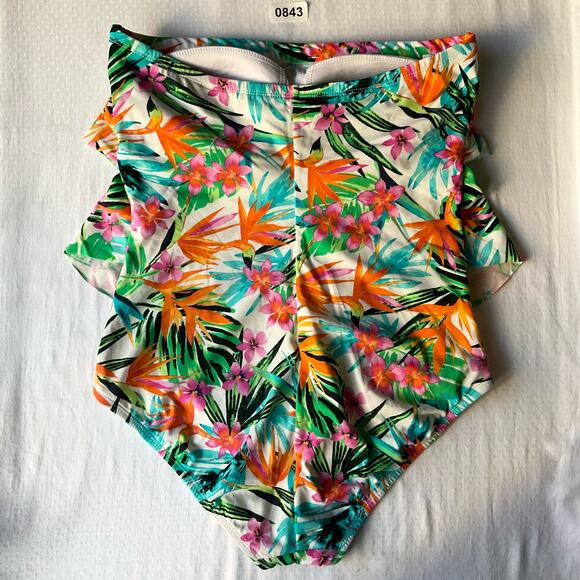 Jantzen Women’s Floral Strapless Swimsuit size 10, Green & Orange, Front Ruffles - Picture 7 of 8